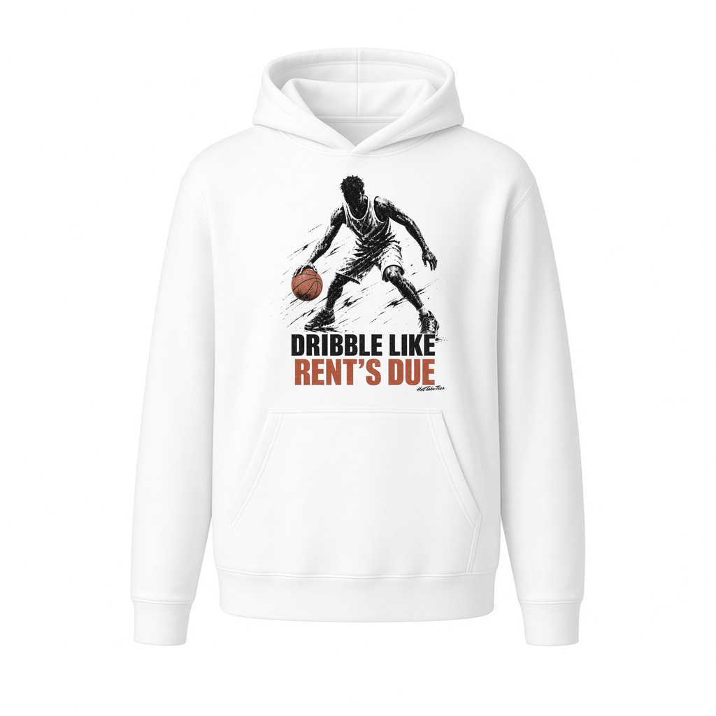 Rent's Due Graphic Hoodie on white background