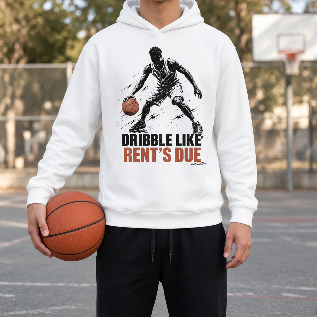 Rent's Due Graphic Hoodie worn by a model