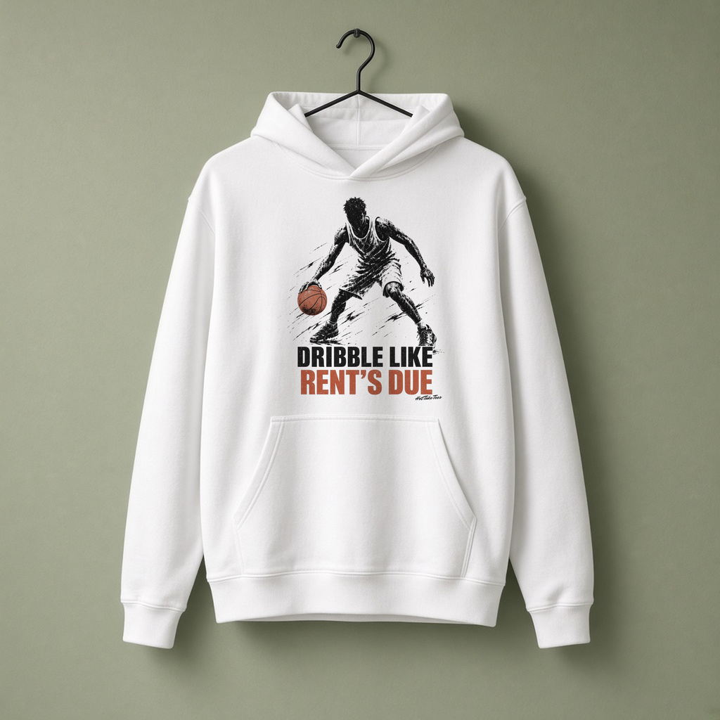 Rent's Due Graphic Hoodie on a hanger