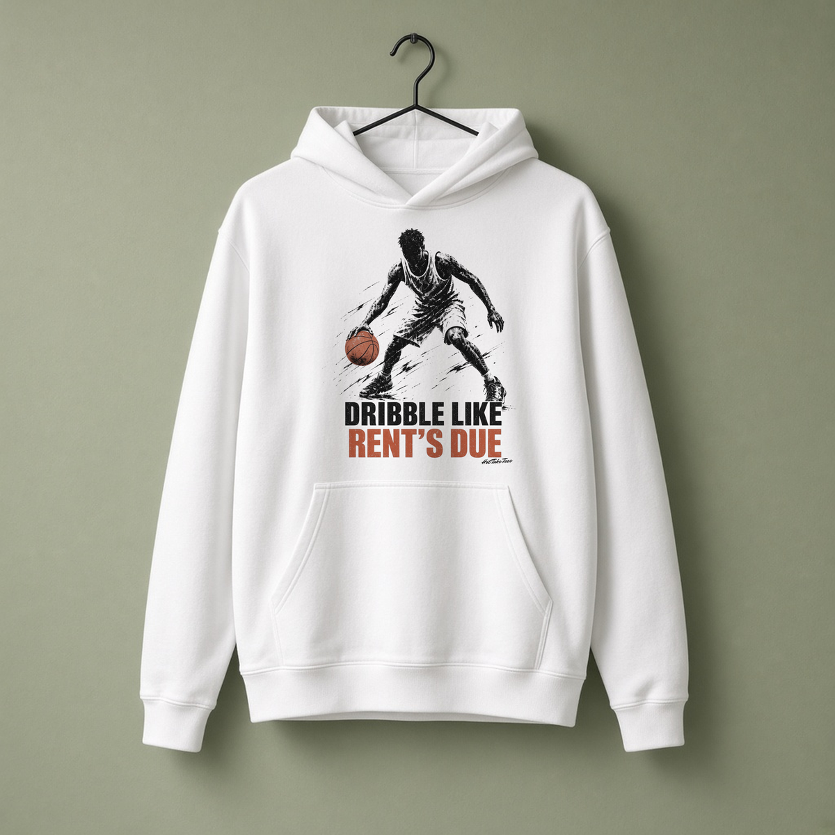 Rent's Due Graphic Hoodie on a hanger