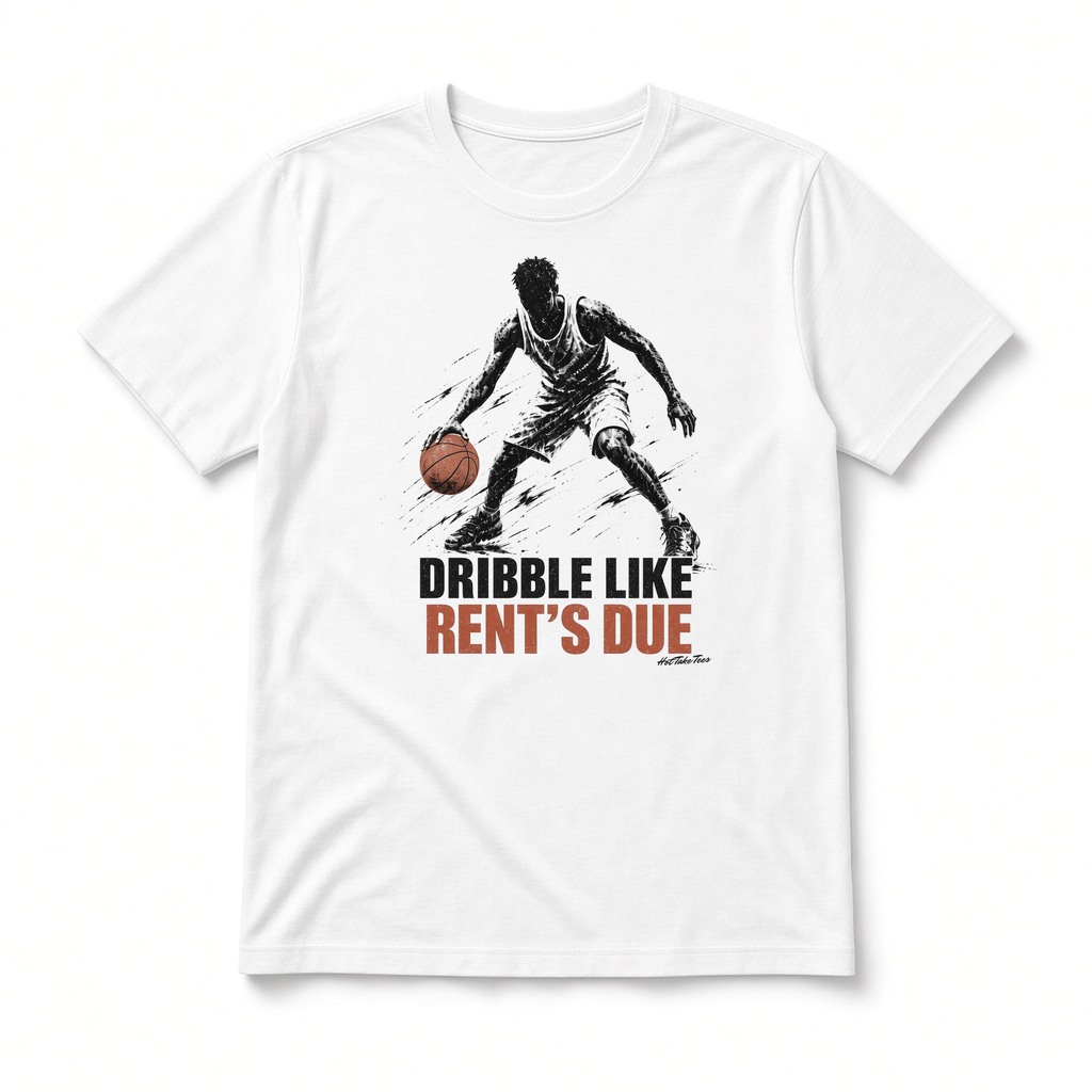 Rent's Due Graphic Tee on white background