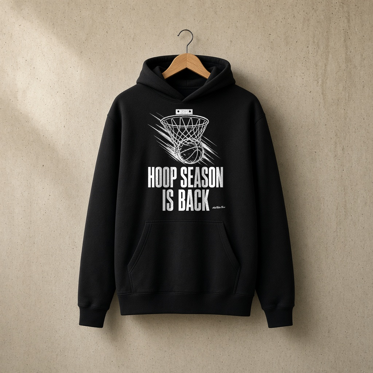 Hoop Season Is Back Graphic Hoodie on a hanger