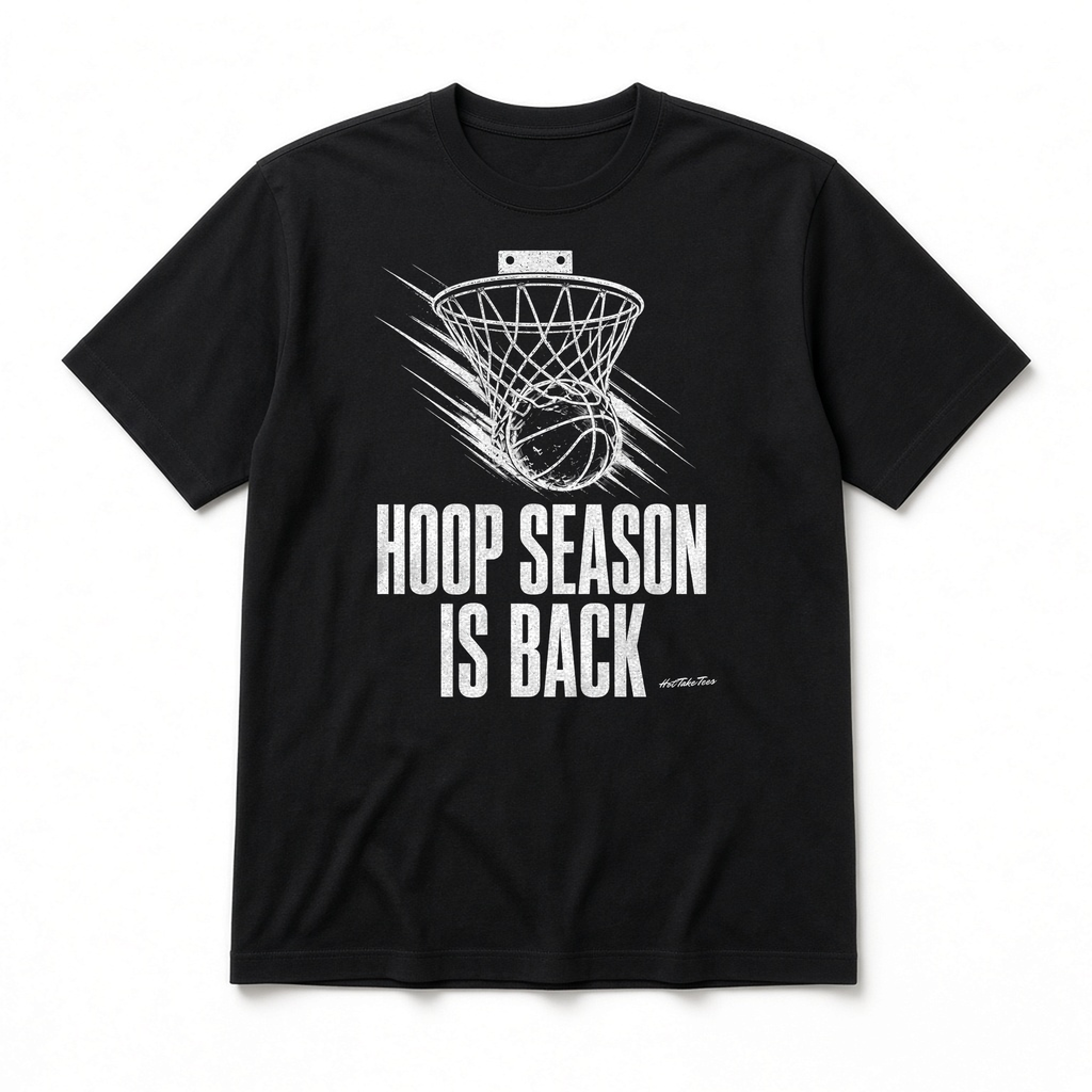 Hoop Season Is Back Graphic Tee on white background