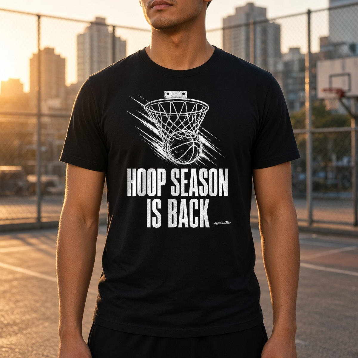 Hoop Season Is Back Graphic Tee worn by a model