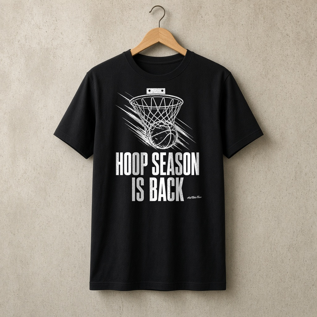 Hoop Season Is Back Graphic Tee on a hanger